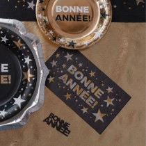 10 SERVIETTES PAPIER ANNÉE CHAMPAGNE 40X33CM NOIR