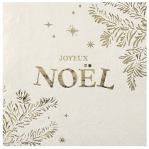10 SERVIETTES PAPIER FEUILLES NOËL 33X33CM IVOIRE