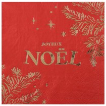 10 SERVIETTES PAPIER FEUILLES NOËL 33X33CM ROUGE