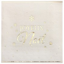 10 SERVIETTES PAPIER FLOCONS NOËL 33X33CM IVOIRE
