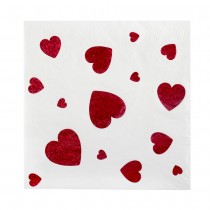 10 SERVIETTES PAPIER MOTIF CUR ROUGE 33CM BLANC