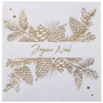 10 SERVIETTES PAPIER NATURE NOËL 33X33CM BLANC