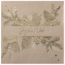 10 SERVIETTES PAPIER NATURE NOËL 33X33CM IVOIRE