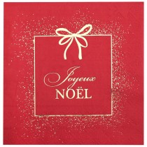10 SERVIETTES PAPIER NOËL CADEAU 33X33CM ROUGE