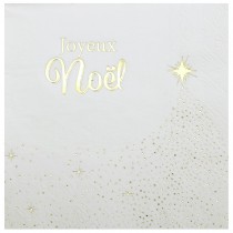 10 SERVIETTES PAPIER NOËL ÉCLATANT 33X33CM BLANC