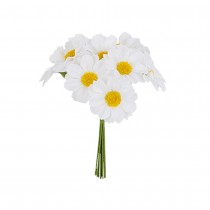 10 TIGES MARGUERITE TISSU 3.5X11CM BLANC