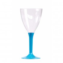 10 VERRES À VIN RÉUTILISABLES 16CL PIED BLEU TURQUOISE