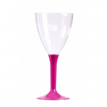 10 VERRES À VIN RÉUTILISABLES 16CL PIED FUCHSIA