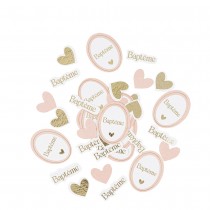 100 CONFETTIS CARTON BAPTÊME C?\'UR 1.8-4CM ROSE