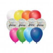 12 BALLONS LATEX BIO CONFETTIS ANNIVERSAIRE COLORÉ