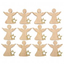 12 CONFETTIS BOIS ANGE ÉTOILE OR 4X3.5CM NATURE