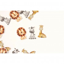 12 CONFETTIS BOIS ANIMAUX DE LA SAVANE 3X2.2CM