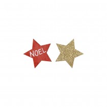 12 CONFETTIS BOIS ÉTOILE 3.5CM OR PAILLETÉ ROUGE
