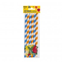 12 PAILLES RAYÉES 18CM BLEU ORANGE