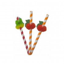 12 PAILLES RAYÉES 18CM ROUGE ORANGE