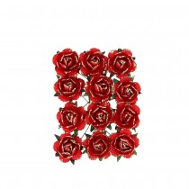 12 ROSES PAPIER SUR TIGE 3.5CM ROUGE OR