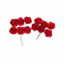 12 ROSES PAPIER SUR TIGE 3.5CM ROUGES PAILLETTES