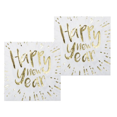 12 SERVIETTES HAPPY NEW YEAR BLANCHES