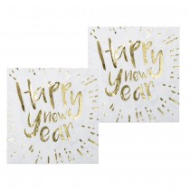 12 SERVIETTES HAPPY NEW YEAR BLANCHES
