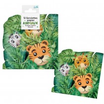 12 SERVIETTES PAPIER ANIMAUX SAFARI 14.5CM VERT