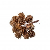 12 TIGES POMMES DE PIN PAILLETTES 11CM CHAMPAGNE