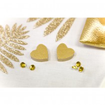 15 CONFETTIS CŒURS BOIS 2.5X2.5X1CM OR MÉTAL
