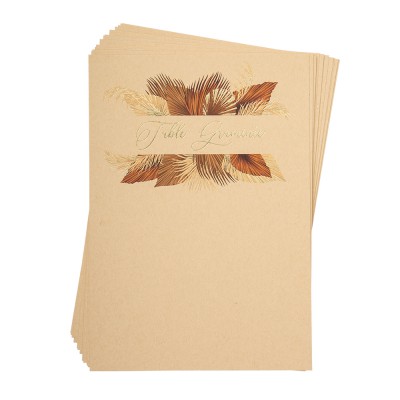 15 PLANS DE TABLE PALM LEAF 14.8X21CM SABLE OR