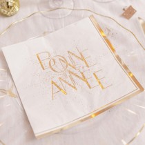 16 SERVIETTES PAPIER ANNÉE PÉTILLANT OR 33CM BLANC