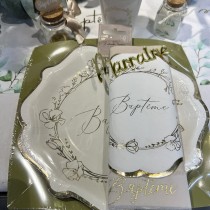 16 SERVIETTES PAPIER BAPTÊME VÉGÉTAL OR 32CM CRÈME