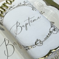 16 SERVIETTES PAPIER BAPTÊME VÉGÉTAL OR 32CM CRÈME