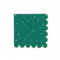 16 SERVIETTES PAPIER ÉTOILES DORÉES 33CM VERT