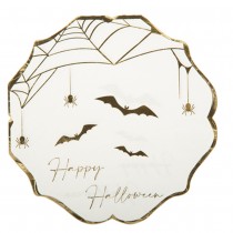 16 SERVIETTES PAPIER HALLOWEEN BLANC ET OR 33X33CM