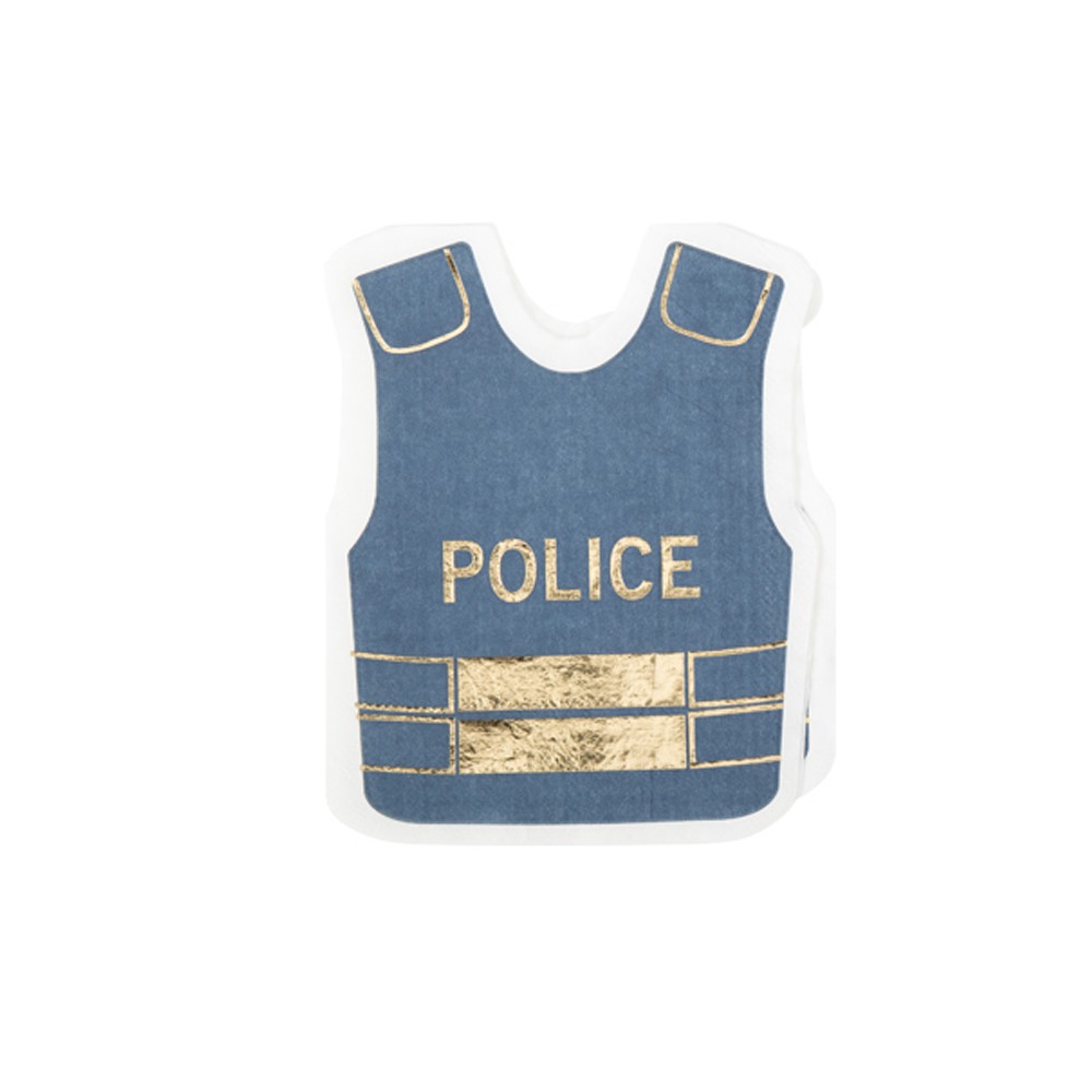 16 SERVIETTES PAPIER POLICE GILET 32.5X26CM BLEU