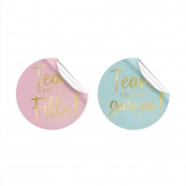 16 STICKERS TEXTILE ROND GENDER REVEAL 6CM
