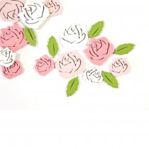 18 CONFETTIS BOIS ROSE FEUILLE 2.5CM ROSE