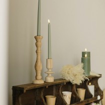 2 BOUGIES FLAMBEAU CONIQUES LED 27.5CM SAUGE