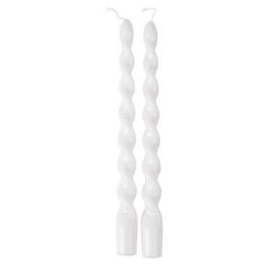2 BOUGIES FLAMBEAU TORSADÉES 25CM 7H BLANC