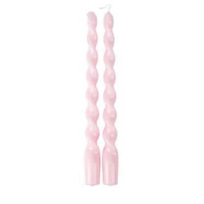 2 BOUGIES FLAMBEAU TORSADÉES 25CM 7H ROSE POUDRÉ
