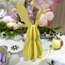 2 CENTRES TABLE LAPIN SILHOUETTE BOIS 17.5CM JAUNE
