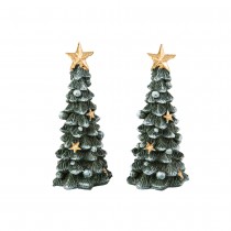 2 FIGURINES SAPIN DE NOËL ENNEIGÉ RÉSINE 7CM VERT