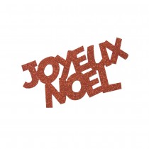 2 JOYEUX NOËL TISSU 6.5X13.5CM ROUGE PAILLETÉ