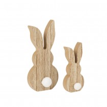 2 LAPINS BOIS POMPON BLANC 9-13CM NATURE