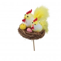 2 PICS NID POULE PONDEUSE OEUFS 7.5CM JAUNE