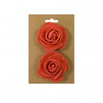 2 ROSES À ATTACHER POLYFOAM 6CM ROUGE