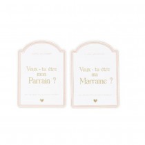2 STICKERS BOUTEILLE PARRAIN MARRAINE 11CM ROSE