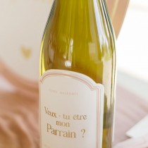 2 STICKERS BOUTEILLE PARRAIN MARRAINE 11CM ROSE