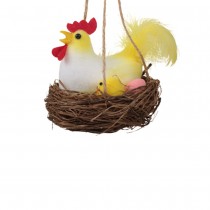 2 SUSPENSIONS NID POULE PONDEUSE OEUFS 7.5CM JAUNE