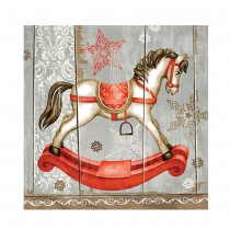 20 SERVIETTES CHEVAL À BASCULE RÉTRO 33X33CM ROUGE