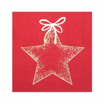 20 SERVIETTES COCKTAIL ÉTOILE OR 25X25CM ROUGE