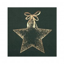 20 SERVIETTES COCKTAIL ÉTOILE OR 25X25CM VERT